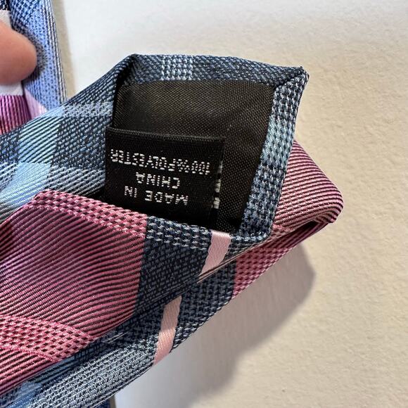 Bespoke NWT Regular Men's Patterned Tie in Pink Adams, Pink and Blue Plaid - Picture 3 of 4